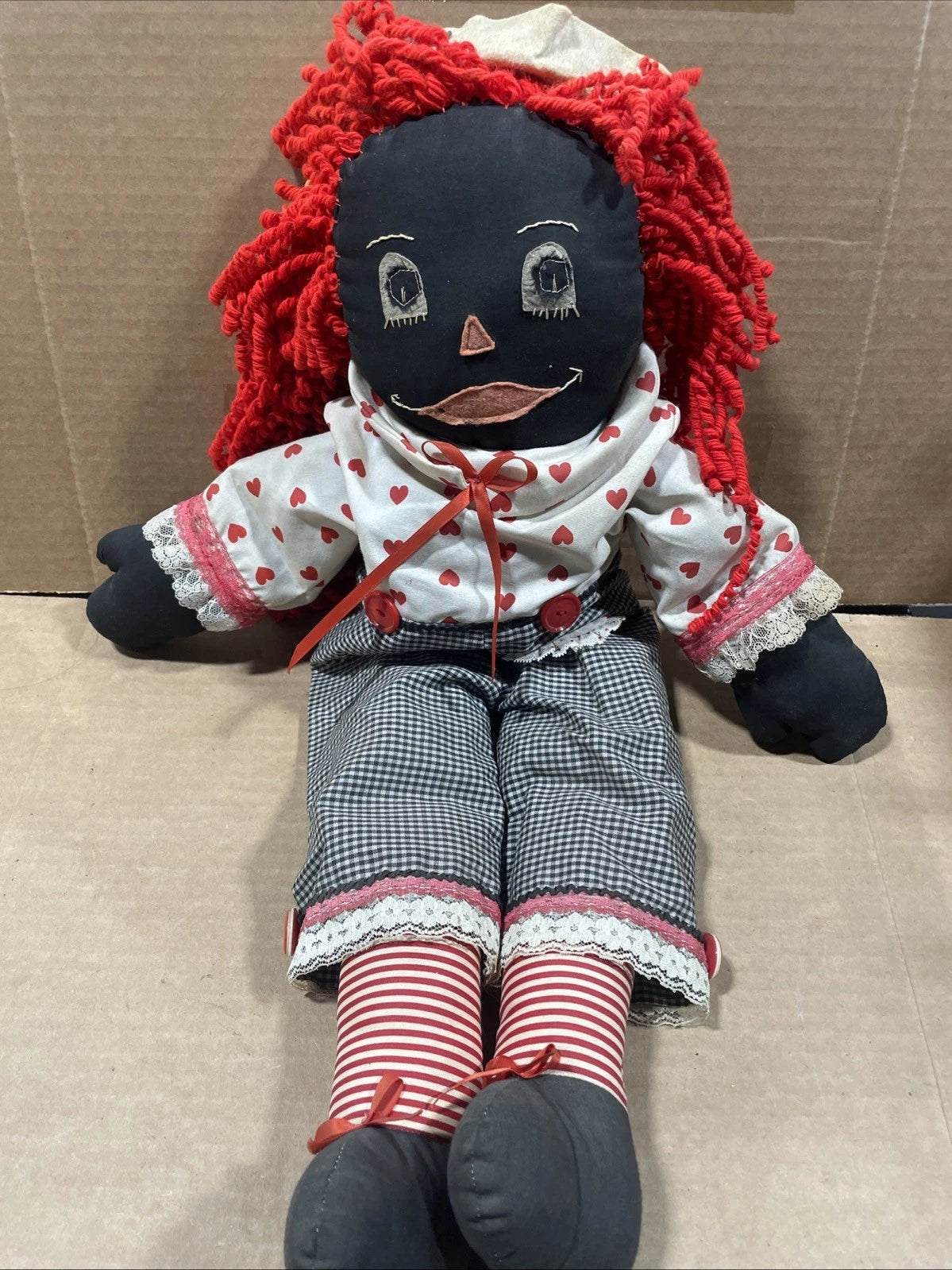 Large Vintage African American Folk Art Rag Doll, 24” Lot Of 2