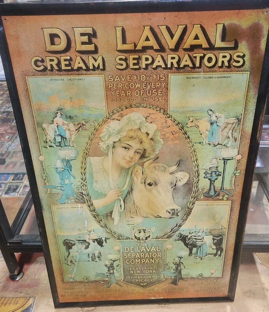 De Laval Cream Separator Tin Metal Advertising Sign Dairy Vintage 32.5"
