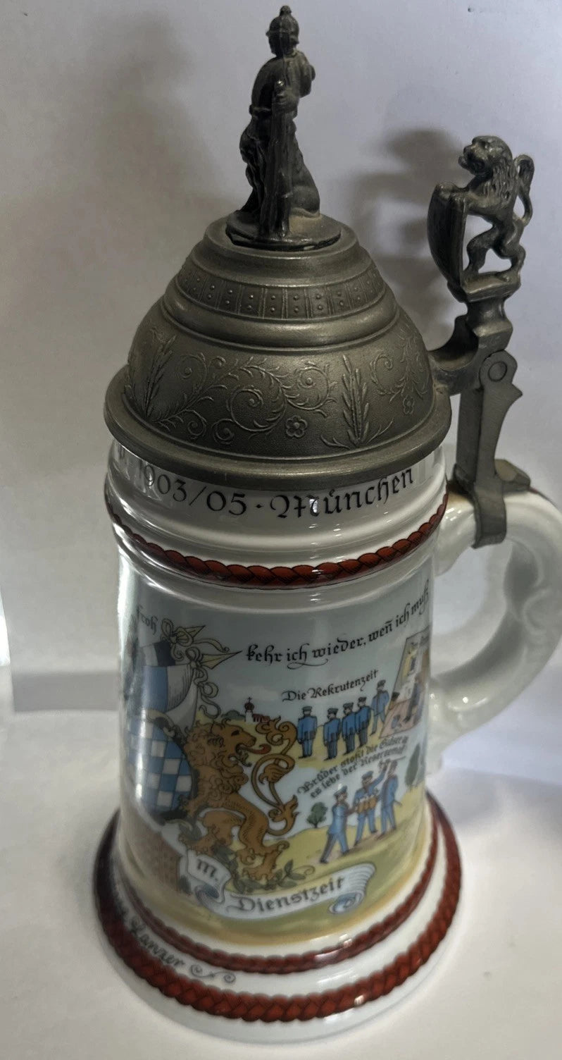 German Regimental Military Pewter Lidded Beer Stein 1903/05 Infanterie Rgt. 11