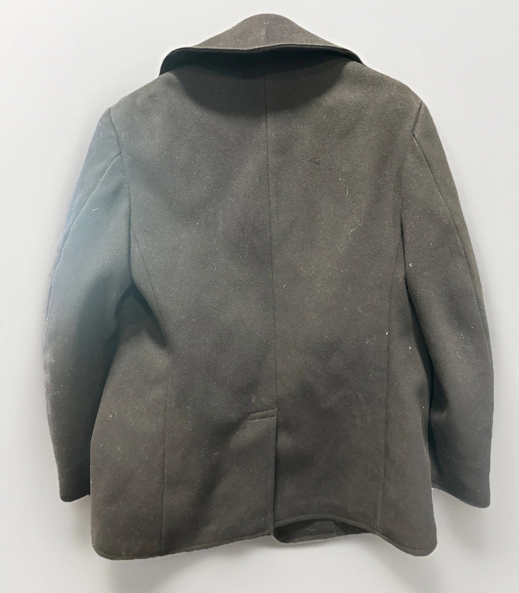 Vintage US Navy 1960s Kersey Peacoat Mens 38R Black Wool Double Breasted Coat