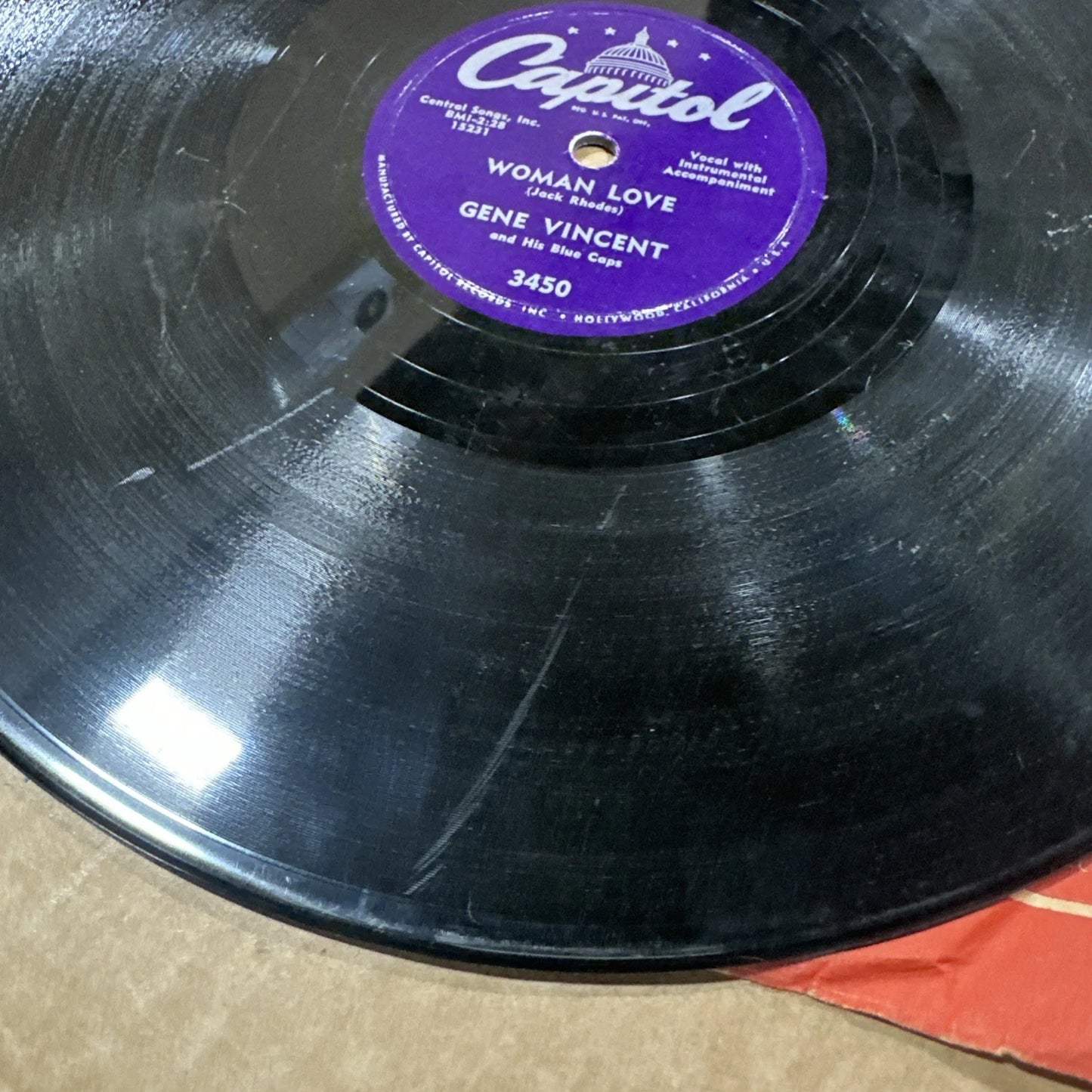 GENE VINCENT Vintage 78rpm "BE-BOP-A-LULA & WOMAN LOVE" on Capitol #3450 VG