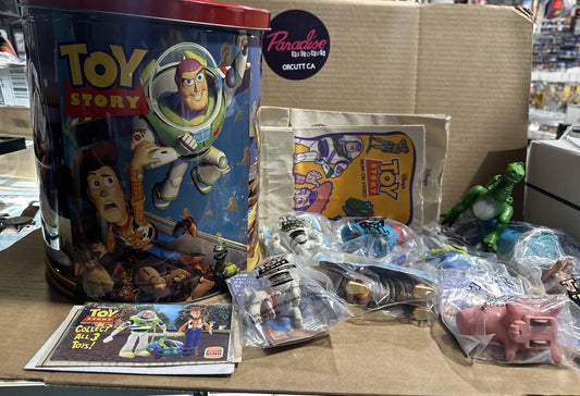 Vintage Disney Pixar Toy Lot - Large 11.5" Toy Story Tin w/ Various Collectibles