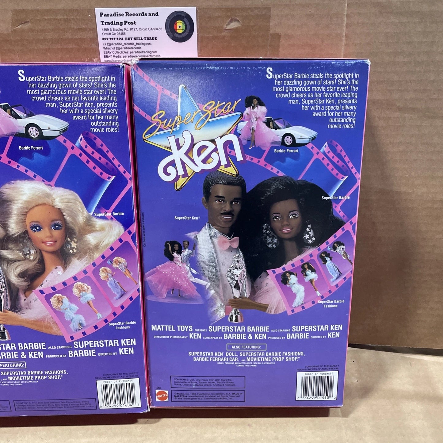 Vintage Super Star Barbie Ken 1550 1605 Mattel Movie Star Black 1988 80s NIB