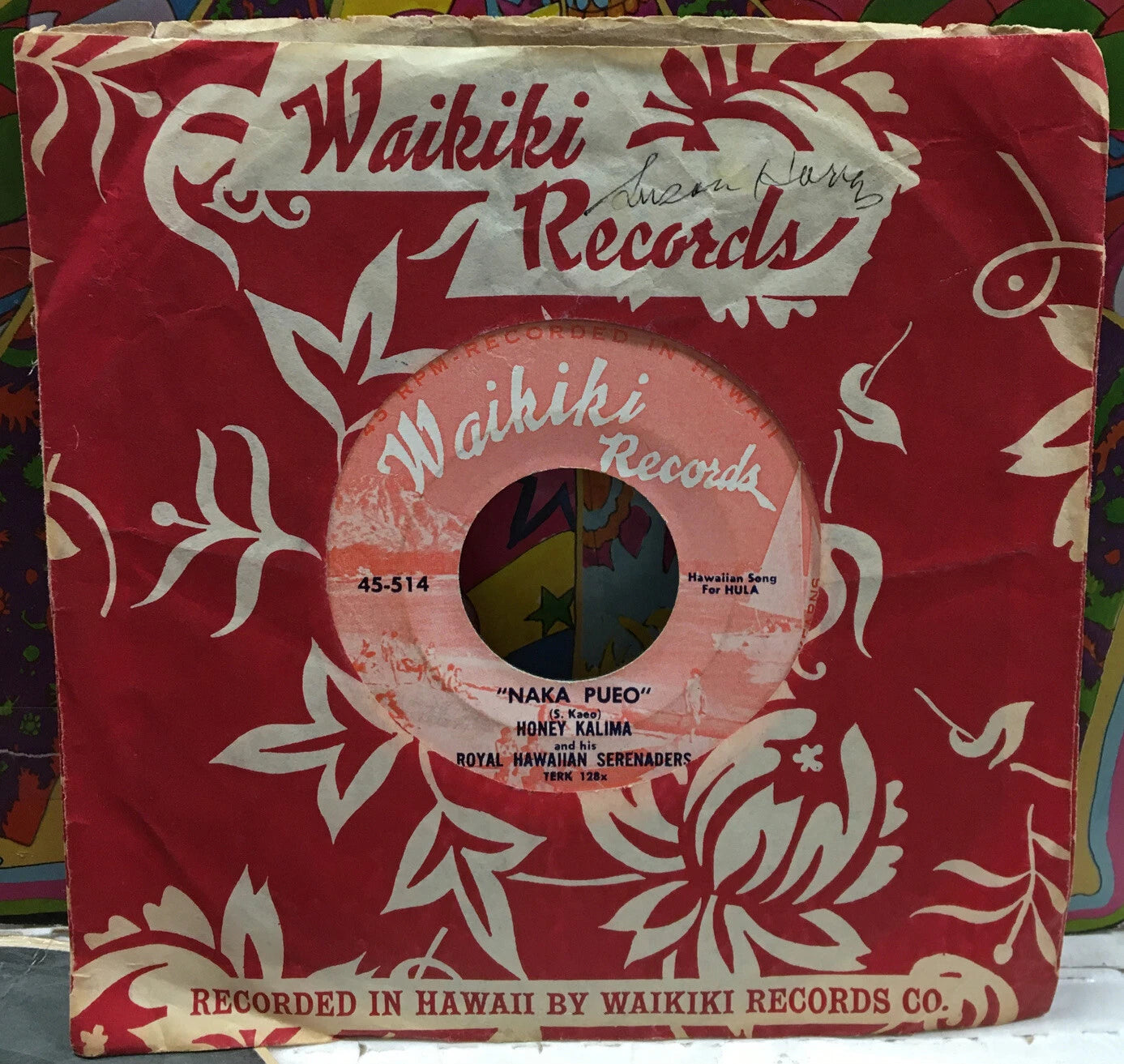 Honey Kalima And His Royal Hawaiian Serenaders Naka Pueo 7” Single 45-514
