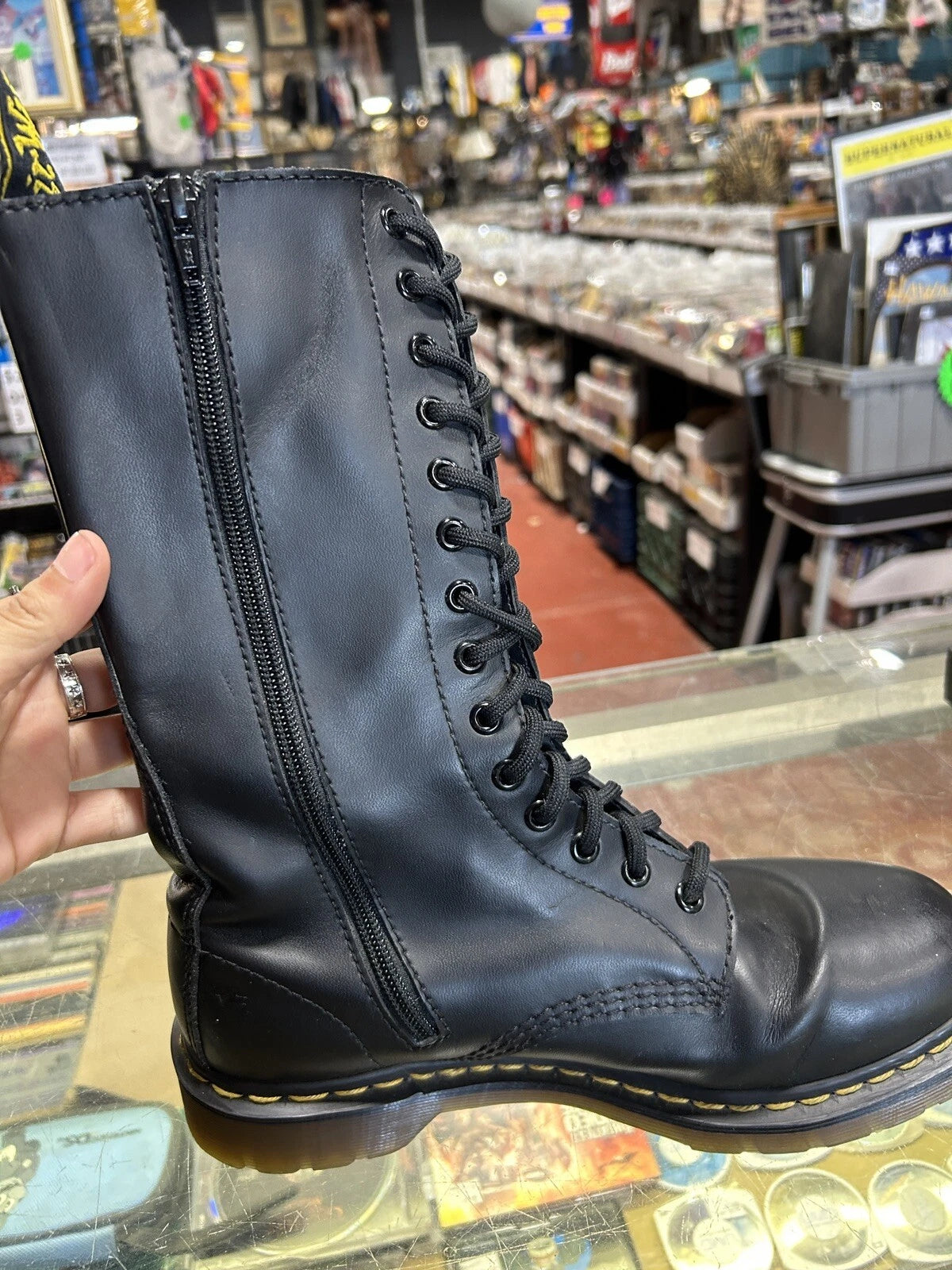 Dr Martens Womens Vintage Burlesque Boots Size 7 Black 14 Eye Mid Calf