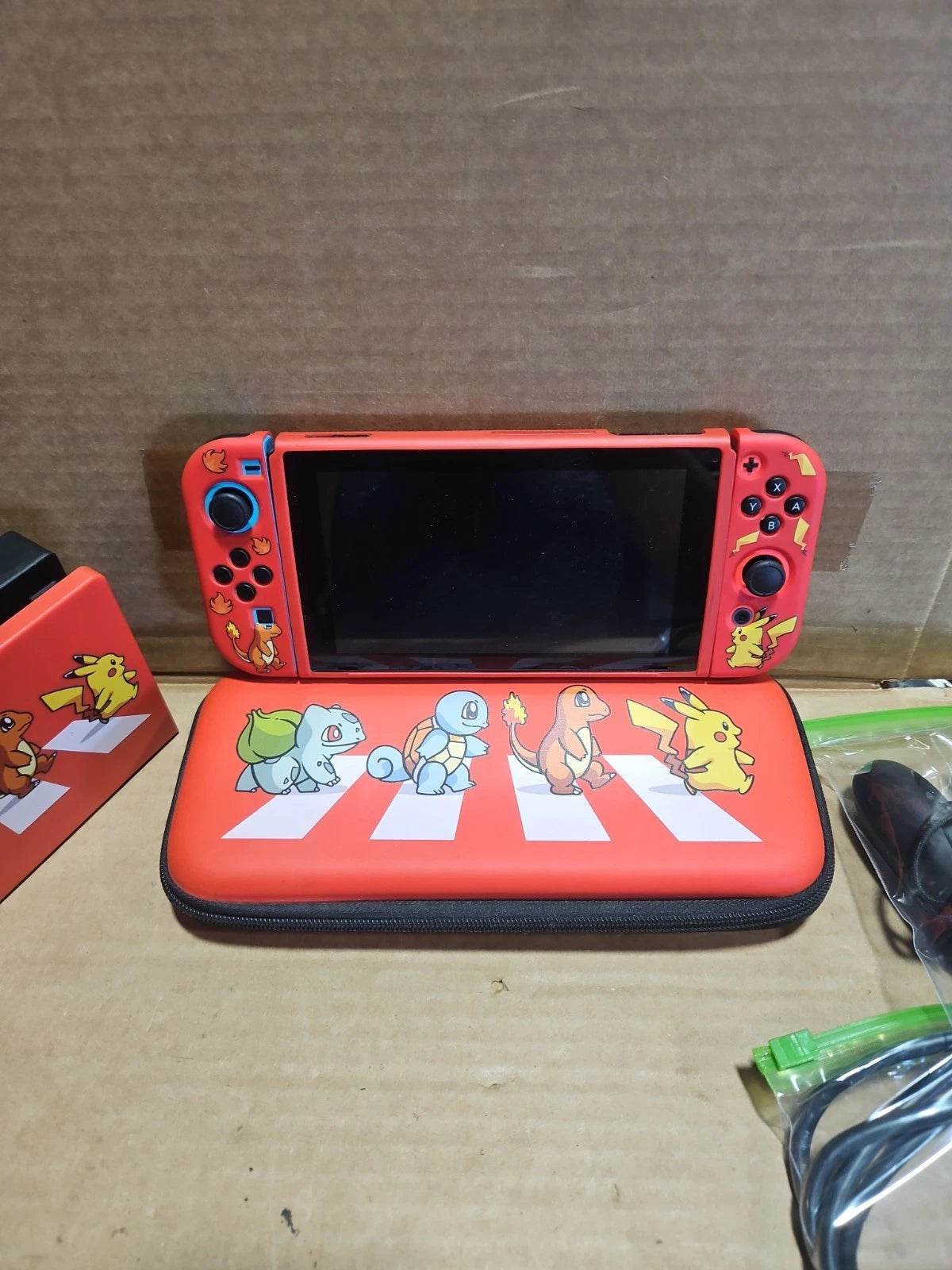 Nintendo Switch Console HAC-001 Neon Red/Blue Controllers Pokemon Themed Cases
