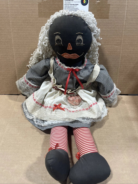 Large Vintage African American Folk Art Rag Doll, 24” Lot Of 2