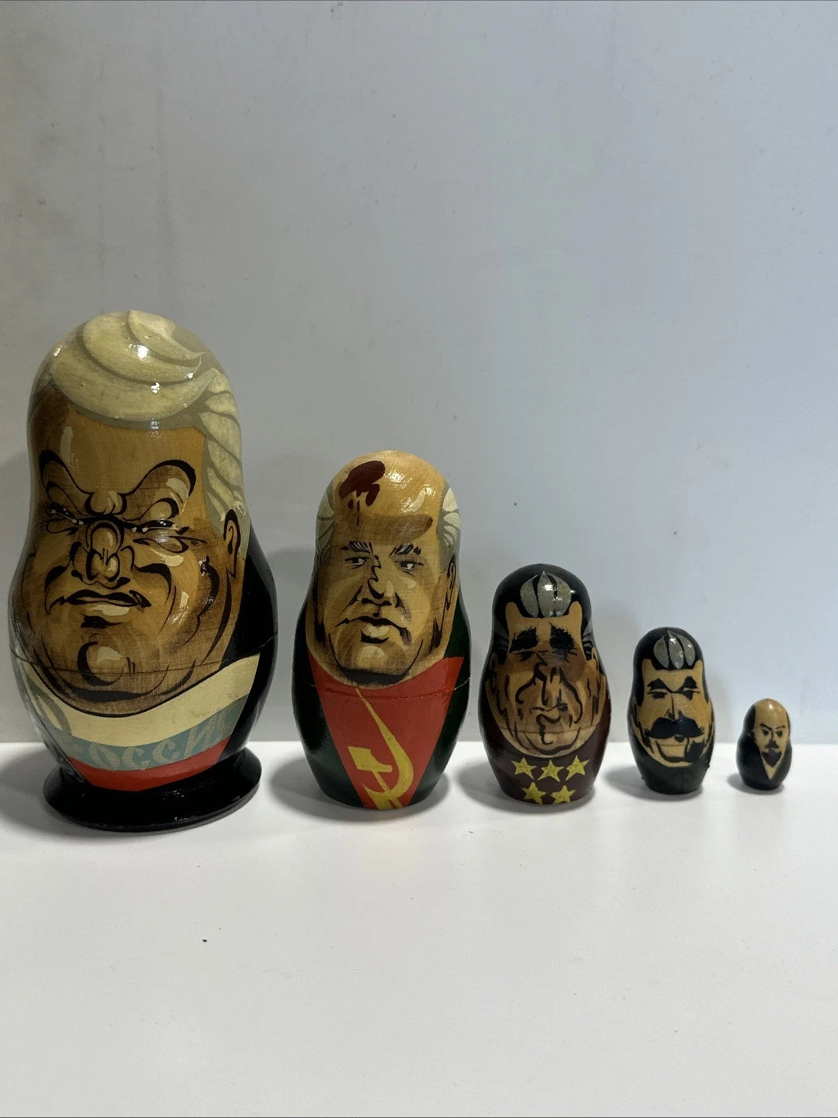 Set of 5 Russian Russia Soviet Political Leaders Men Nesting Dolls USSR