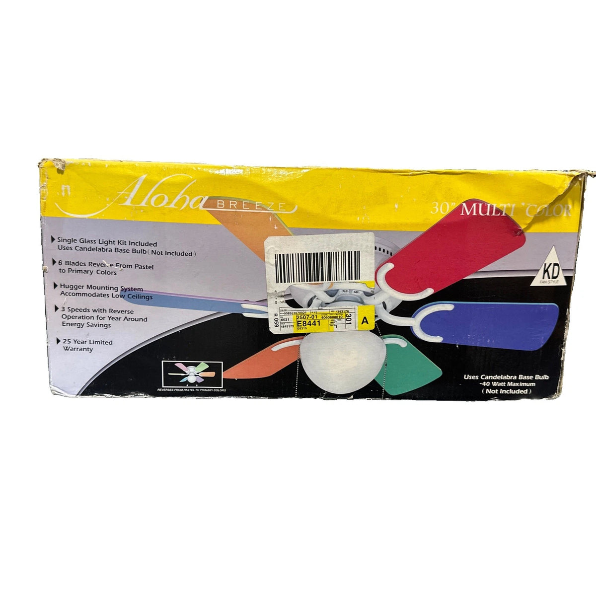 Aloha Breeze Multicolored Ceiling Fan 30” NIB Open Box