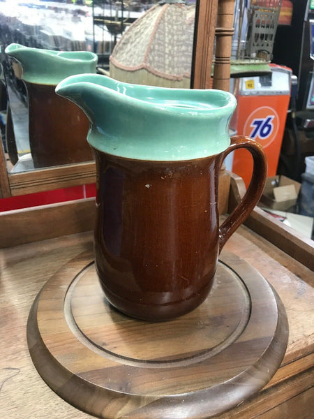 VINTAGE RED WING Signed Brown & Green Pitcher  U.S.A. 8.25” Tall (early 1900s)