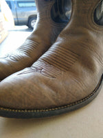 TONY LAMA LADIES/WOMAN'S BOOTS-2 TONE BROWN STITCHED BOOTS-SIZE 5