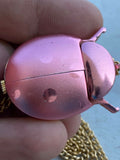 teen time swiss made 17 jewels cicada watch pink LADY BUG w Opening Wings!