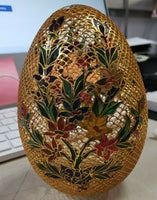 Vintage Chinese Famille Floral Glass Egg Inlaid Gold Wire