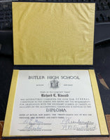 Vintage 1943 butler High School Diploma of Graduation
