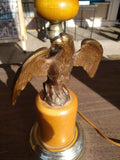 VINTAGE 3 WAY UNDERWRITERS LABORATORIES BRASS AND WOOD EAGLE TABLE LAMP 33" TALL