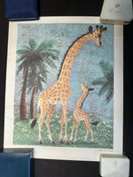 Vintage 1958 Penn Prints New York Mother And Child Giraffes Adorable Print Used