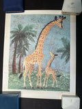 Vintage 1958 Penn Prints New York Mother And Child Giraffes Adorable Print Used