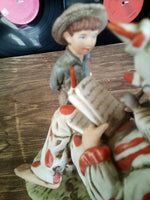 Saturday Evening Post Boy with Circus Clown Figure Porcelain  Norman Rockwell