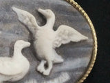 Vintage - Flying Ducks Carved In Genuine Incolay Stone Handcrafted Belt Buckle