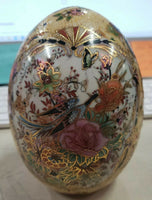 Vintage Japanese Guilded Enamel Porcelaine Moriage Egg With Handpainted Peacock