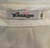 YOUNIQUE Silky White Polyester Blouse Shirt Double Zipper Front Size XL