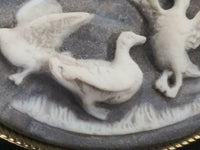 Vintage - Flying Ducks Carved In Genuine Incolay Stone Handcrafted Belt Buckle