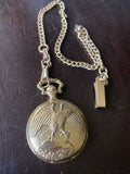Watch-it Quartz Japan Movt Eagle Pocket Watch New Battery With Fob