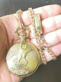 Watch-it Quartz Japan Movt Eagle Pocket Watch New Battery With Fob