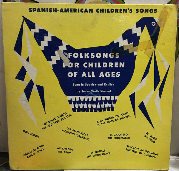 Jenny Wells Vincent Spanish - American Children’s Songs 10” Record Gold Vinyl