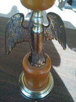 VINTAGE 3 WAY UNDERWRITERS LABORATORIES BRASS AND WOOD EAGLE TABLE LAMP 33" TALL