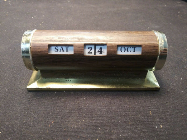 Vintage - Made in USA, PARK SHERMAN Perpetual Desk Calendar BRASS WALNUT Finish