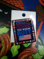Speedo Pin OFFICIALLY LICENSED TO KICK BUTT - USA flag/world flags