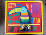 Vintage Toucan Kuna Mola Folk Fabric Art Work Embroidery 16 X 14 Framed