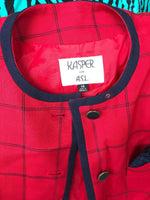 VTG RETRO clothes Kasper for ASL Women's Jacket RED Checkered Blazer Size 14