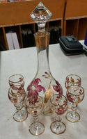 Vintage Hungarian Floral Hand Painted Drinking Set With Gold Trimming