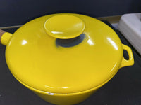 VTG Micheal Lax Copco Denmark Yellow Cast Iron Sauce Pot W/ Teak Handle Lid