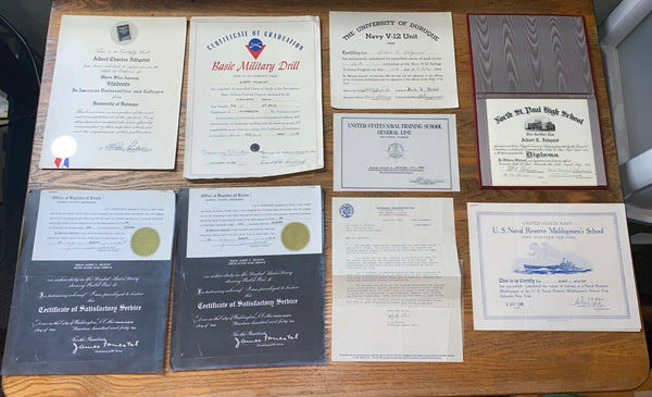 USN USA NAVY 1941-46 Paperowk Certificates Diplomas Honorable Discharge