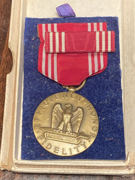 WWII U.S. Army Medal Efficiency Honor Fidelity 4Good Conduct w Ribbon Bar, BOX!