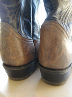TONY LAMA LADIES/WOMAN'S BOOTS-2 TONE BROWN STITCHED BOOTS-SIZE 5