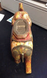 Vintage Brass Inlaid Wooden Carved Elephant Statue