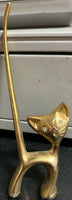 Vintage Gold Chrome Metal Ring Holder Kitty Cat Rhinestone Eyes Long Tail