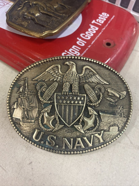 Vintage Solid Brass ADM Award Design Medals US United States NAVY Belt Buckle