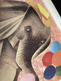 Vintage 1958 Penn Prints New York Elephant And Mouse At Birthday Party Adorable