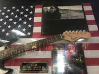Signed U2 Joshua Tree Record W Squire Mini Guitar, Photo in Plexiglass Frame COA