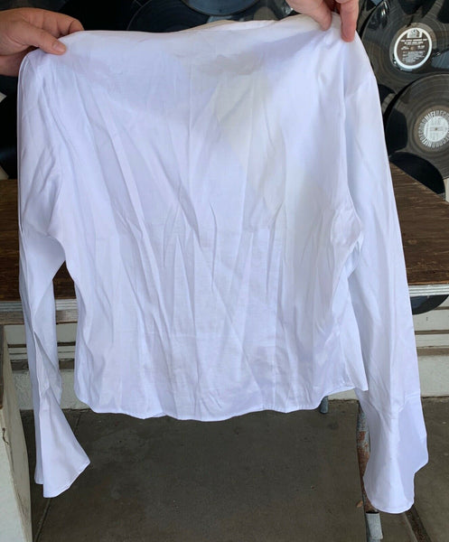 YOUNIQUE Silky White Polyester Blouse Shirt Double Zipper Front Size XL