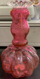 Vtg Fenton Art Glass Cranberry w/Clear Stopper Perfume Bottle, 7" Bubble Bottom