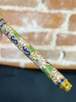 Vintage Chinese Cloisonné Enamel & Gold Toned Ballpoint Pen - Lotus Flower