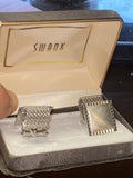 Vintage Swank Silver Tone Green Clip Set W Box