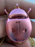 teen time swiss made 17 jewels cicada watch pink LADY BUG w Opening Wings!