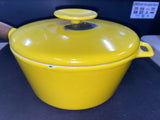 VTG Micheal Lax Copco Denmark Yellow Cast Iron Sauce Pot W/ Teak Handle Lid